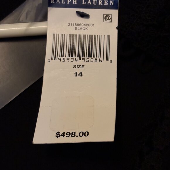 Polo Ralph Lauren Sz 14 Black Georgette Lace Trim Pleated Long Dress Chic - Picture 6 of 12